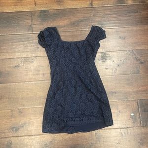 Navy lace button up dress